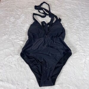 Cupshe Womens Black One Piece Swimsuit V-Neck Halter Backless Size Medium NWT‎